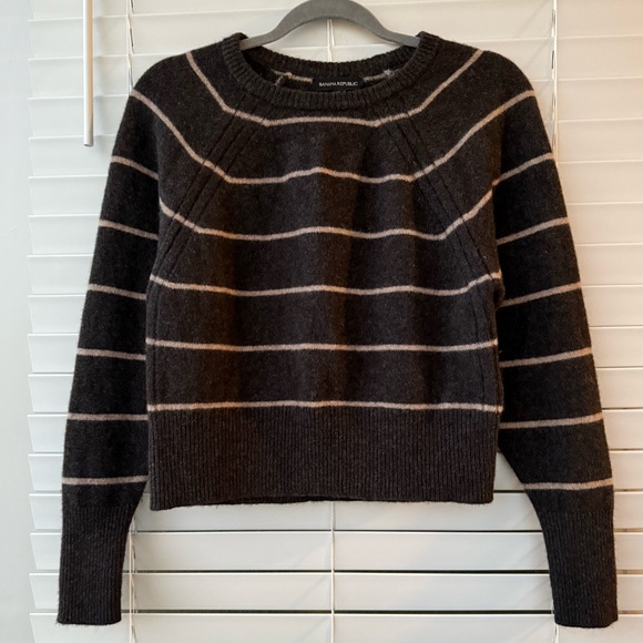 Banana Republic Merino Wool Blend Sweater Dolman Sleeve M Chocolate Stripe Yak - Picture 2 of 10